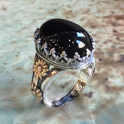 2023 Elegáns Fekete Kő Szobor Ékszer Gyűrű Ékszer Jegyesek Gyűrűt a Nők Magas, illetve Alacsony Lánya Gyűrű (Fekete, 10)