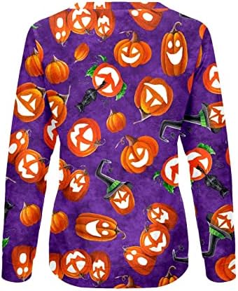 BEUU Halloween Pólók Női Kerek Nyakú Hosszú Ujjú Sütőtök, valamint Macska Nyomtatás Pulóver Melegítőfelső Alkalmi Tunika