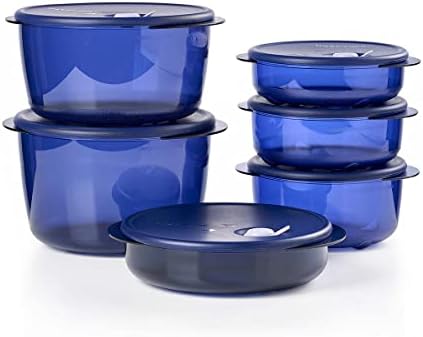 Új Tupperware-Vent N Szolgálni, Mikrohullámú sütő Edény Kis & Nagy, Kerek Készlet 6 Indigó Kék
