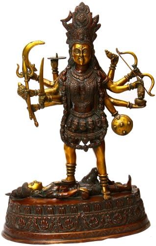 Tíz Fegyveres Kali Istennő a Megnyilvánulása, mint Bhadrakali - Bronz Szobor
