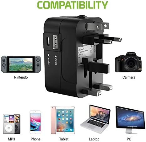 Utazási USB Plus Nemzetközi Adapter Kompatibilis LG X Calibur a Világszerte Teljesítmény, 3 USB-Eszközök c típus, USB-A Közötti