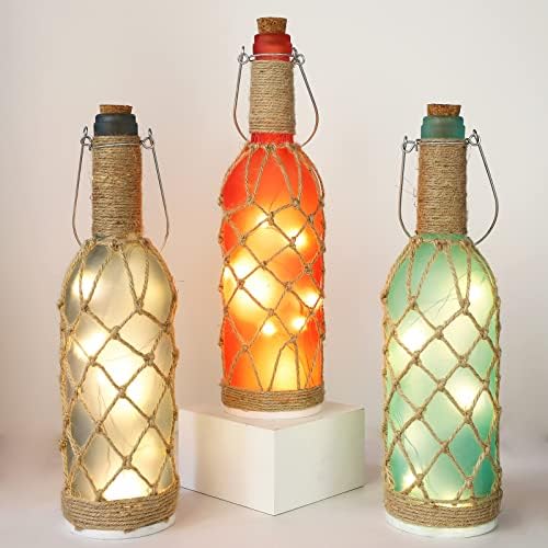Holitown Dekoratív Kézműves Bor Üveg Lámpák Kender Kötél Nettó Stílus Palack 15LEDs Belső Akkumulátoros Lámpák Anyák Napi