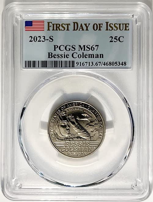 2023 S BU-Amerikai Nők Negyede Bessie Coleman Negyed MS 67 Első Nap a Kérdés Címke PCGS