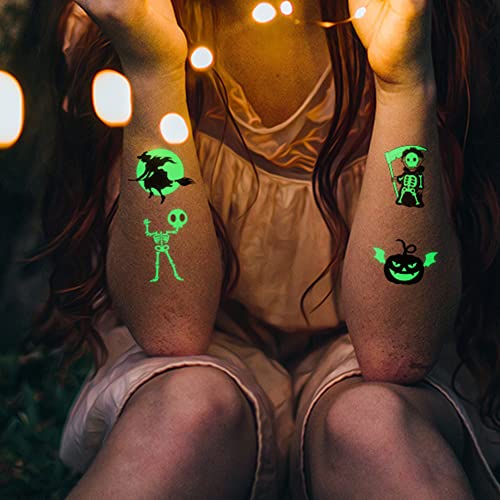 120 Stílusok Világít a Sötétben Halloween Tetoválás Matricák Gyerekek Világító Ideiglenes Vízálló Hamis Tetoválás Tök Koponya