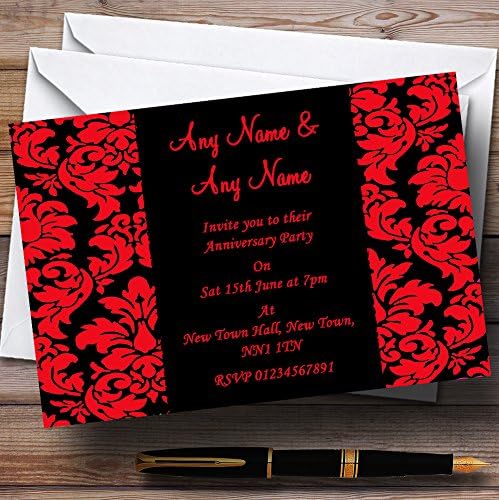Virágos Fekete-Piros Damaszt Házassági Évforduló Fél Személyre Szóló Meghívók