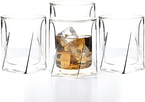 LEMONSODA Dupla Fal Whiskey Szemüveg - Hatszög Design - Készlet 4-300 ml - Elegáns Whiskys pohár Whiskeyt - Régi Üveg