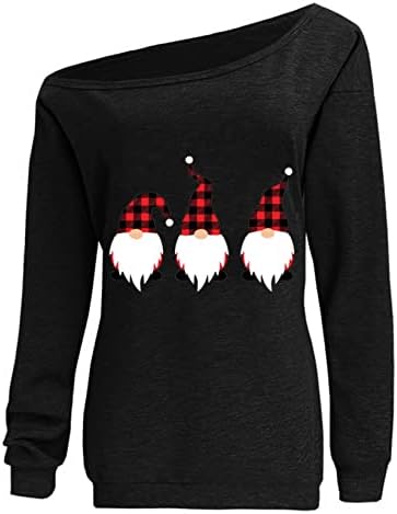 FMCHICO Nő Sweatershirt Karácsonyi Print ok-Okozati Blúz Le A Vállát, Hosszú Ujjú, Laza Slouchy Pulóver Plusz Maximum Méret
