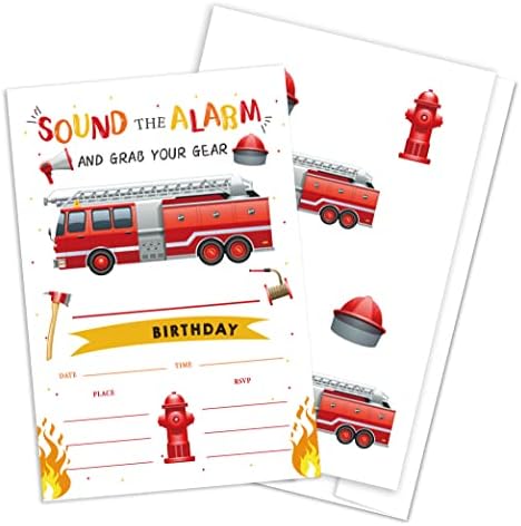 QOFO tűzoltóautó Meghívókat-Készlet 20 Borítékok,Téma Meghívni Kártyák tűzjelző,Születésnapi Partik, Témájú Ünnepi Díszek,