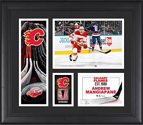 Andrew Mangiapane Calgary Flames Keretes 15 x 17 Játékos Kollázs egy Darab Játék-Puck - NHL Játék Használt Korong Kollázsok
