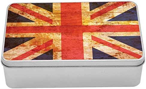 Ambesonne Anglia Fém Doboz, Grunge Union Jack-Tervező Nemzeti Egyesült Királyság Ország Zászló Kép, Többcélú Négyszögletes