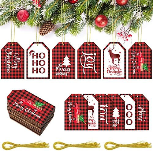36 Darab a Karácsony Fa Kategória Kötéllel Címkék Wood Buffalo Kockás karácsonyfa Dísz, Fa Lógó Dísz Rusztikus Karácsonyi