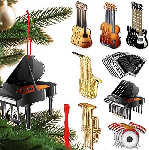 32 Db Karácsonyi Hangszer Fa Lógó Dísz Zongora Metal Gitár, Szaxofon, Trombita karácsonyfa Lógó Dísz, Karácsonyi Party kellék