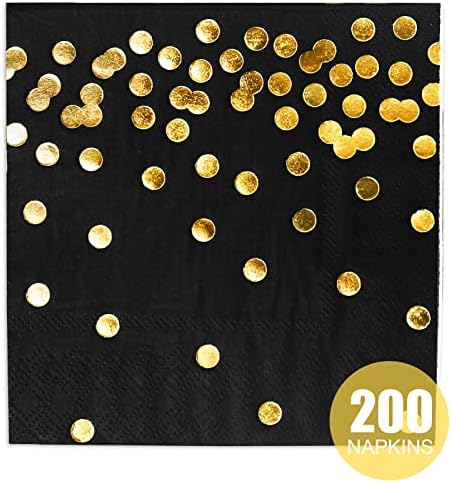 200-pack Fekete Esküvői Dekoráció Koktél Szalvéta, Eldobható Szalvétát Fél, 3 rétegű Luxus Ital, Szalvéta, Papír Mindennapi