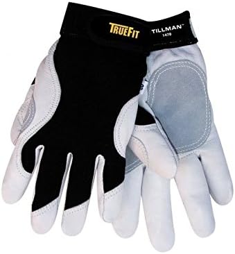 Tillman TrueFit 1470 Fekete/Fehér XL Gabona Kecskebőr Bőr/Spandex Kesztyűben - Bőr Palm Bevonat - 10 Hossz - Sima felület