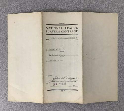 John Heydler Aláírt 1931 NL Szerződés Baseball-Brooklyn a W Clark + F York-i SZÖVETSÉG - MLB Vágott Aláírás