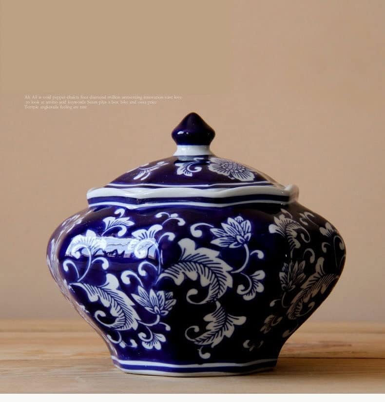 ZJHYXYH Nyolcszögletű Jar Kék-Fehér Porcelán a Jingdezhen Kerámia Tároló Tartály Dekoráció Tea, Snack Üvegek