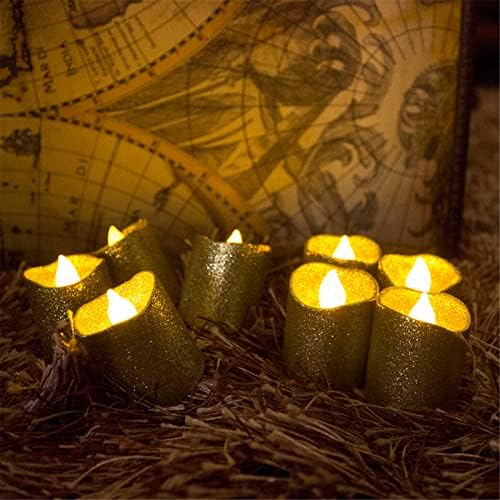 Yobooom 24PCS Arany Dekoráció Led Flameless Fogadalmi Tealight Gyertyák elemes Csillogó teamécses az Asztal Dekoratív Esküvő