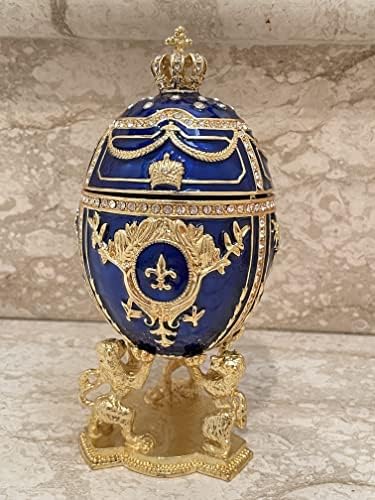 Nagy Zafír Kék Fabergé Tojás 24KGOLD 4ct Gyűjtők Tojás orosz ékszerdoboz Fabergé Tojás Csecsebecse, KÉZZEL Díszített 200
