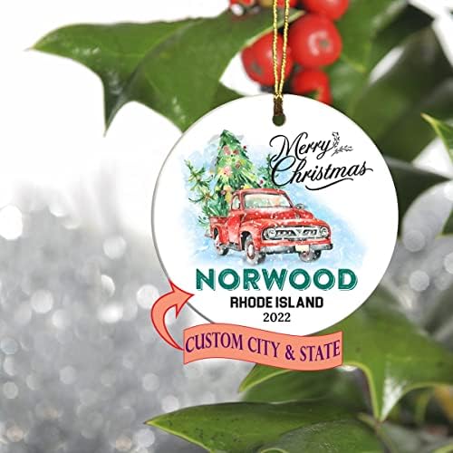 Boldog Karácsonyt 2022 Dísz, Fa, Először 1. Ünnepi Élő Norwood Rhode Island-i Állami Dísz Egyéni Város, Állam - Emlék Ajándék