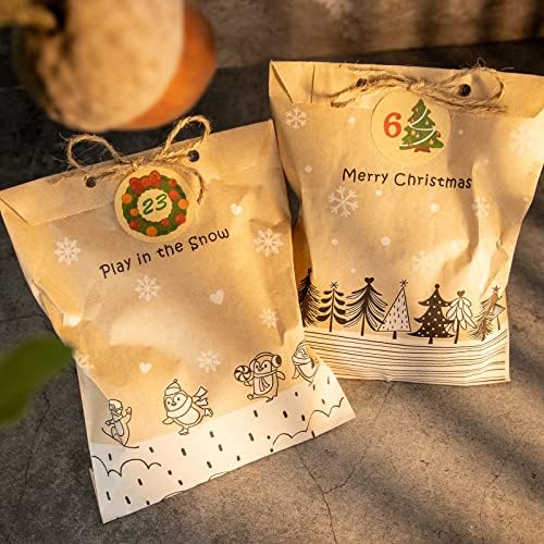 CHIC&TNK 24Sets Ünnep Visszaszámlálás Karácsonyi Adventi Naptár Kraft Papír Táskák Szívességet Csomagolás Csomag a Cookie-k