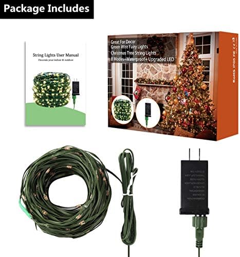 Karácsonyi String Fények,108FT 200 LED Zöld Drót Plug-in Ragyogj tündérfény a karácsonyfa Szabadtéri Fedett Kerti Dekor,IP65