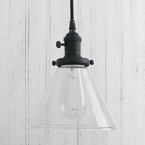 PERMO Ipari Vintage Medál Fény Tölcsér Lobbant Üveg Átlátszó Üveg Árnyékban 1 Lámpa Mennyezeti Lámpatest (Fekete)