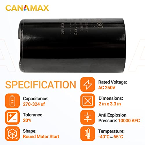 Canamax Prémium 270-324 Mfd uF 250VAC, Kerek Motor Kondenzátor Kezdeni 50/60 Hz AC Elektromos - Pontos Illeszkedés az OEM