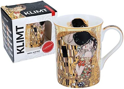 Carmani 14 Oz Creme Tea Bögre Díszített G. Klimt A Csók Festmény Sárga