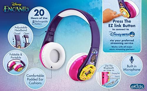 eKids Disney Encanto Bluetooth Fejhallgató EZ a Link, Vezeték nélküli Fejhallgató Mikrofonnal, valamint Aux Kábel, Gyerekek