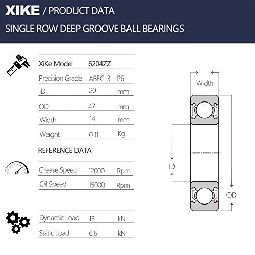 XiKe 4 Db 6204ZZ Dupla Fém Tömítés Csapágy 20x47x14mm, Előre Síkosított, Stabil Teljesítmény, illetve a Költség-Hatékony,